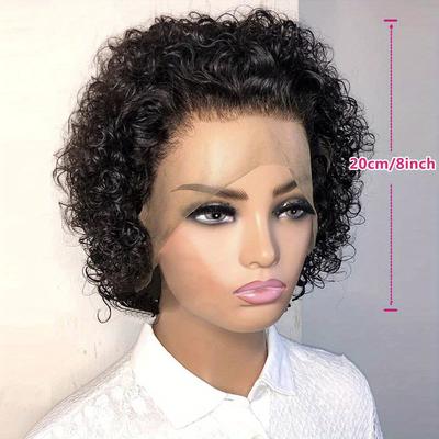 TEMU 6 Inch Short Curly Lace Front Wigs Human Hair 13x1 Curly Human Hair Wigs Lace Front Wigs Plucked Bleached Short Wigs For Women Human Hair Image
