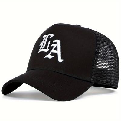 TEMU Women's La Logo Baseball Cap - Adjustable Snapback Breathable Mesh Hat For Outdoor Travel, Beach & Casual Wear - (white/beige/light Blue/black), Beach Hat, Outdoor Accessories, Construction Image