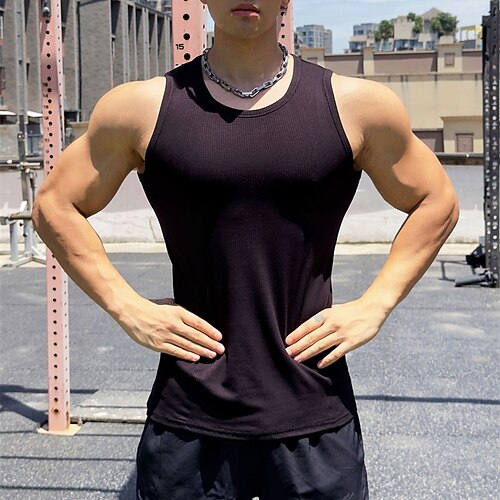 Herren Workout-Tanktop Lauf-Tanktop Fitness-Tanktop Ärmellos Weste / Gilet Lässig Athleisure Sommer Einfarbig Schnelltrocknend Weich Atmungsaktiv Fitnesstraining Gehen Joggen Sportbekleidung Image