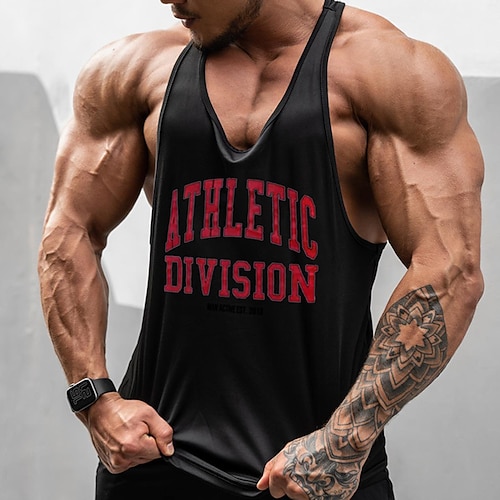 Herren Workout-Tanktop Lauf-Tanktop Fitness-Tanktop Ärmellos Weste / Gilet Lässig Athleisure Sommer Buchstabe Schnelltrocknend Weich Atmungsaktiv Fitnesstraining Gehen Joggen Sportbekleidung Image
