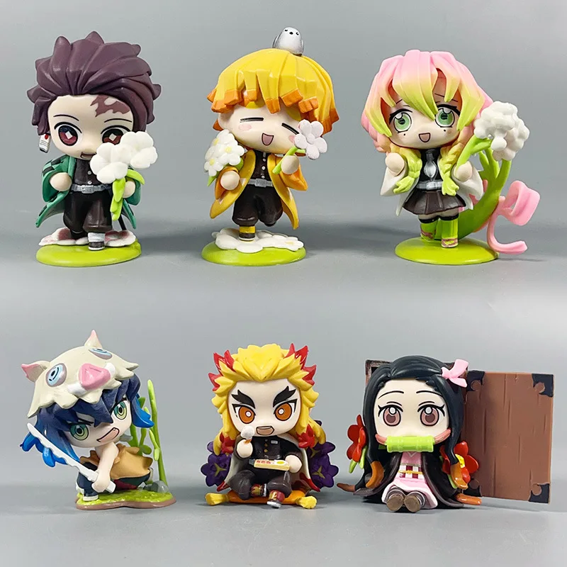 Demon Slayer Anime 9cm Model Figures Tanjirou Nezuko Zenitsu Kyoujurou Kanroji Dolls Action Figure Toys for Kids Birthday Gift