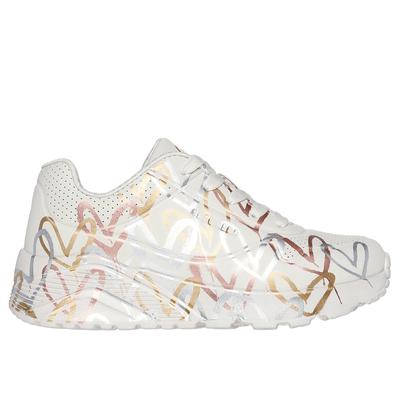 Skechers Girl's x JGoldcrown: Uno Lite - Metallic Love Sneaker | Size 13.0 | Natural | Synthetic | Machine Washable