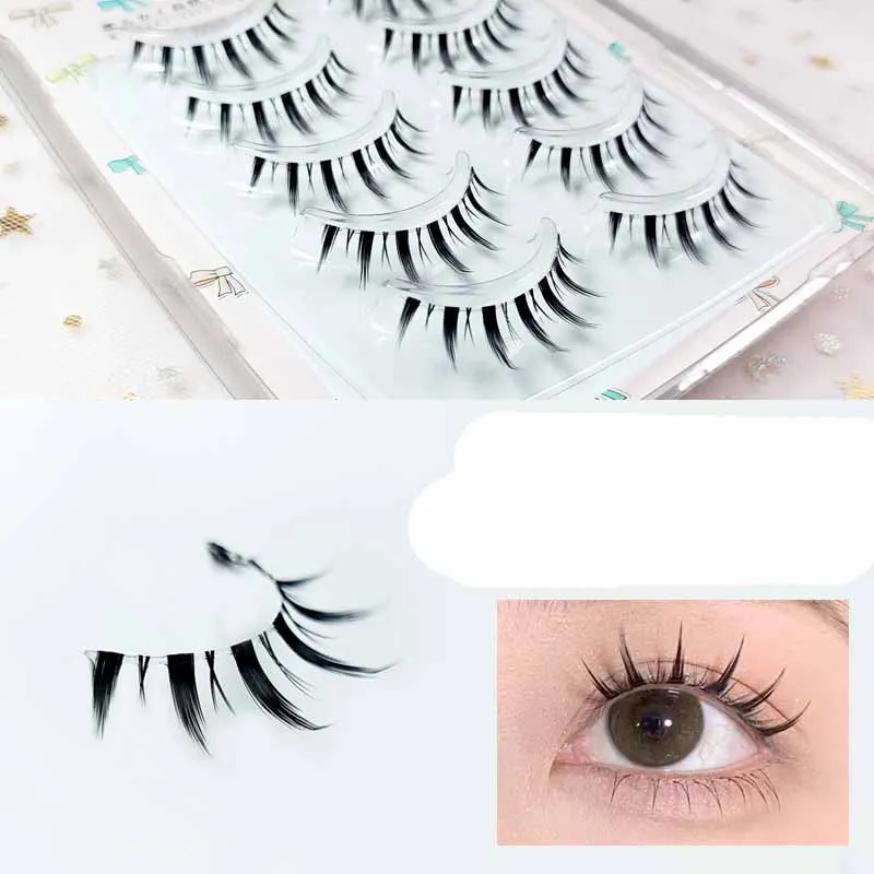 5 Paar falsche Wimpern für Damen, natürlich, japanisch, ernsthaftes Make-up, kurze, dünne Wimpernverlängerung, Cosplay, falsche Wimpern Image