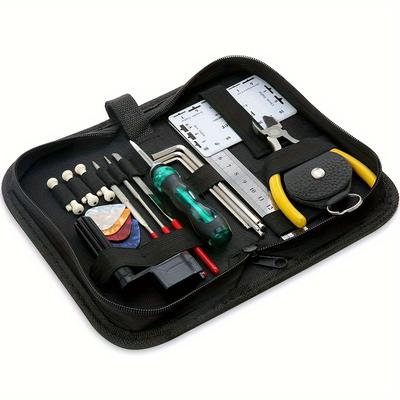 TEMU 23pcs Tool Kit Repairing Maintenance Tools With String Organizer Guitar Winder String Cutter String Action Ruler Gauge