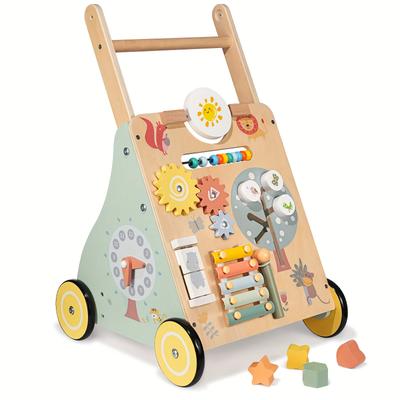 TEMU Wooden Baby Walker, Multiple Learning Activities Center Develops Motor Skills For Infant To Toddler, Walkers With Wheel For Boys Girls