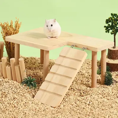 Hamster Wooden Ladder Platform Jumping Board Playground Hamster Climbing Toy Small Pets Stairs Toy