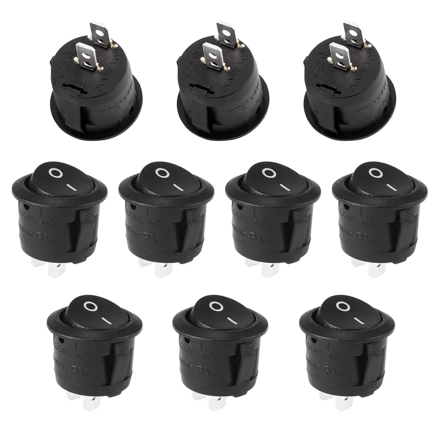 10 pezzi interruttore a bilanciere rotondo a scatto SPST mini interruttore a levetta 2 pin 2 posizioni pulsante nero interruttore di accensione/spegnimento AC 10A/125V 6A/250V,