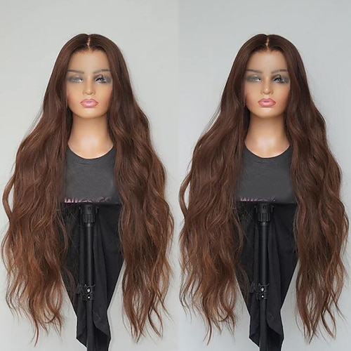 Remy Menschenhaar 13x4 Spitzenfront Perücke Freier Teil Brasilianisches Haar Große Wellen Wellen Braun Perücke 130% 150% Haardichte 100% Jungfrau Leimlos Vorgerupft Für Damen Lang Echthaar Perücken Image