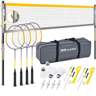 Professional Badminton Set for Backyards with Net Tension Adjuster, 4 Badminton Rackets Set & 4 Shuttlecocks and Carry Bag