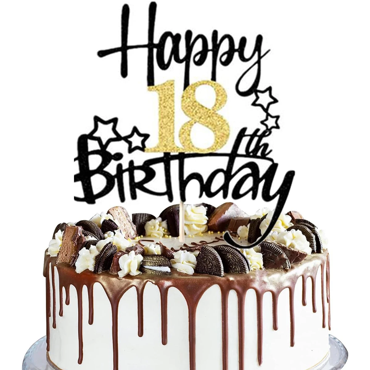 2 Stück alles Gute zum 18. Geburtstag Kuchen Topper Schwarz gold 18 Jahre Hochzeitstag Party, wählen Sie 15 fabelhafte Kuchen Dekoration Image
