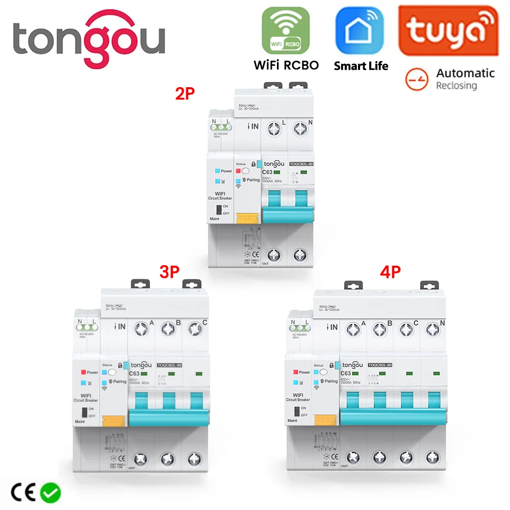 Tuya RCBO WIFI Metering Circuit Breaker Smart Life Timer Fernbedienung Automatische Drahtlose Unterbrecher Wiedereinschaltung Schalter TONGOU Image