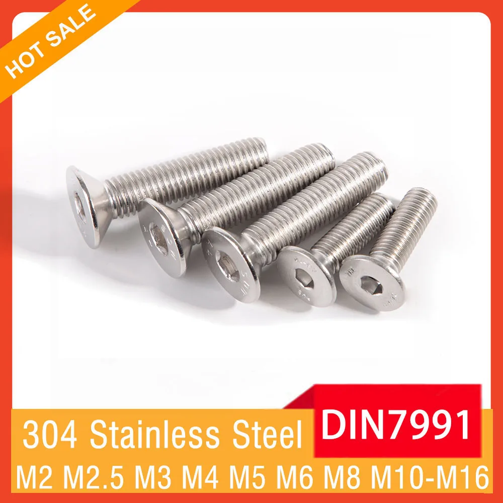 M2 M2,5 M3 M4 M5 M6 M8 M10 M12 M16 DIN7991 A2-70 Inbusschraube 304 Edelstahl Sechskant Innensechskant Flache Senkkopfschraube Image