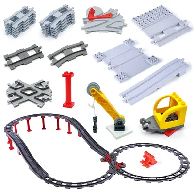 Train Track Set Big Building Blocks City Traffic Track Accessories Compatible With DuploEGG DIY
