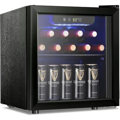 12 Bottle 48 Can Wine Cooler/Cabinet Beverage Refrigerator Mini Fridge Low Noise Clear Glass Door