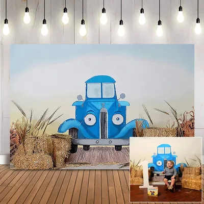 Little Blue Truck Backdrop for Cake Smash Photography 1st Birthday Portrait Photo Background