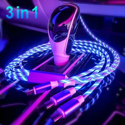C?ble De Charge Rapide 3 En 1 Avec ?clairage LED, 3A, Micro USB Type C, Pour IPhone, Samsung, Xiaomi, Chargeur De Téléphone, L