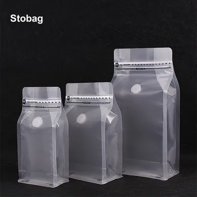 StoBag 20pcs Matte Transparent Coffee Beans Packaging Bag with Valve Sealed for Powder Food Nuts