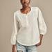 Lucky Brand Eyelet Henley 3/4 Sleeve Peasant Top - Women's Clothing Tops Tees Henley Shirt in Tofu, Size 2XL