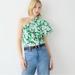 J. Crew Tops | J.Crew Smocked One-Shoulder Top In Kelly Floral | Color: Green/White | Size: S