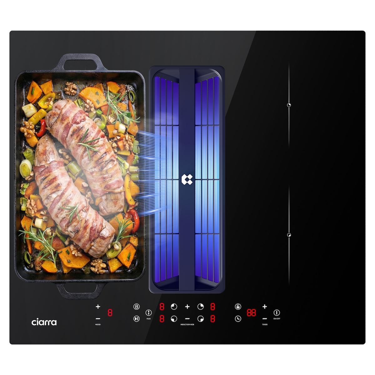 CIARRA Kochfeld mit Dunstabzug CIARRA ONE 59 cm Boost Touch-Control mit 4 Platten Flex Zone Stop & Go Funktion CBBEH594BBF Image