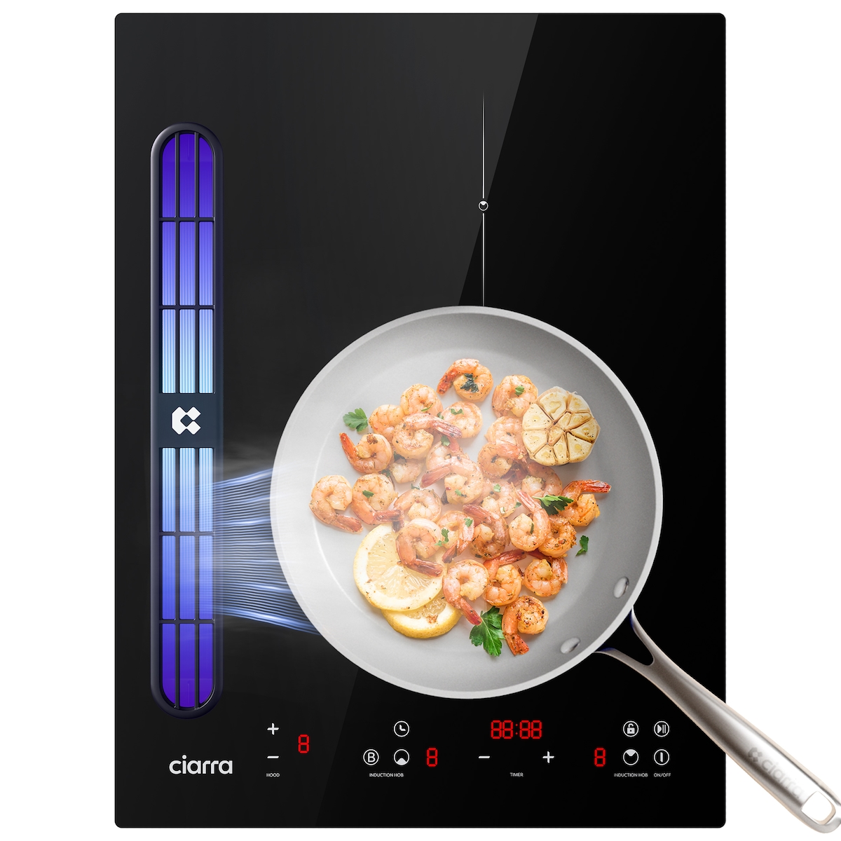 CIARRA Kochfeld mit Dunstabzug CIARRA ONE 39 cm Boost Touch-Control mit 2 Platten Timer Stop & Go Funktion CBBEH392B Image