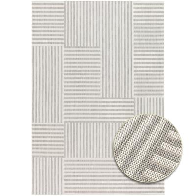 Teppich "Outdoorteppich RENEW - Stripes, Made in Belgium", grau (hellgrau,beige), B:120cm H:4mm L:170cm, Polyester, PRIMAFLOR-IDEEN IN TEXTIL, Teppiche, Flachgewebe, geometrisches Muster, In- und Outdoor geeignet Image