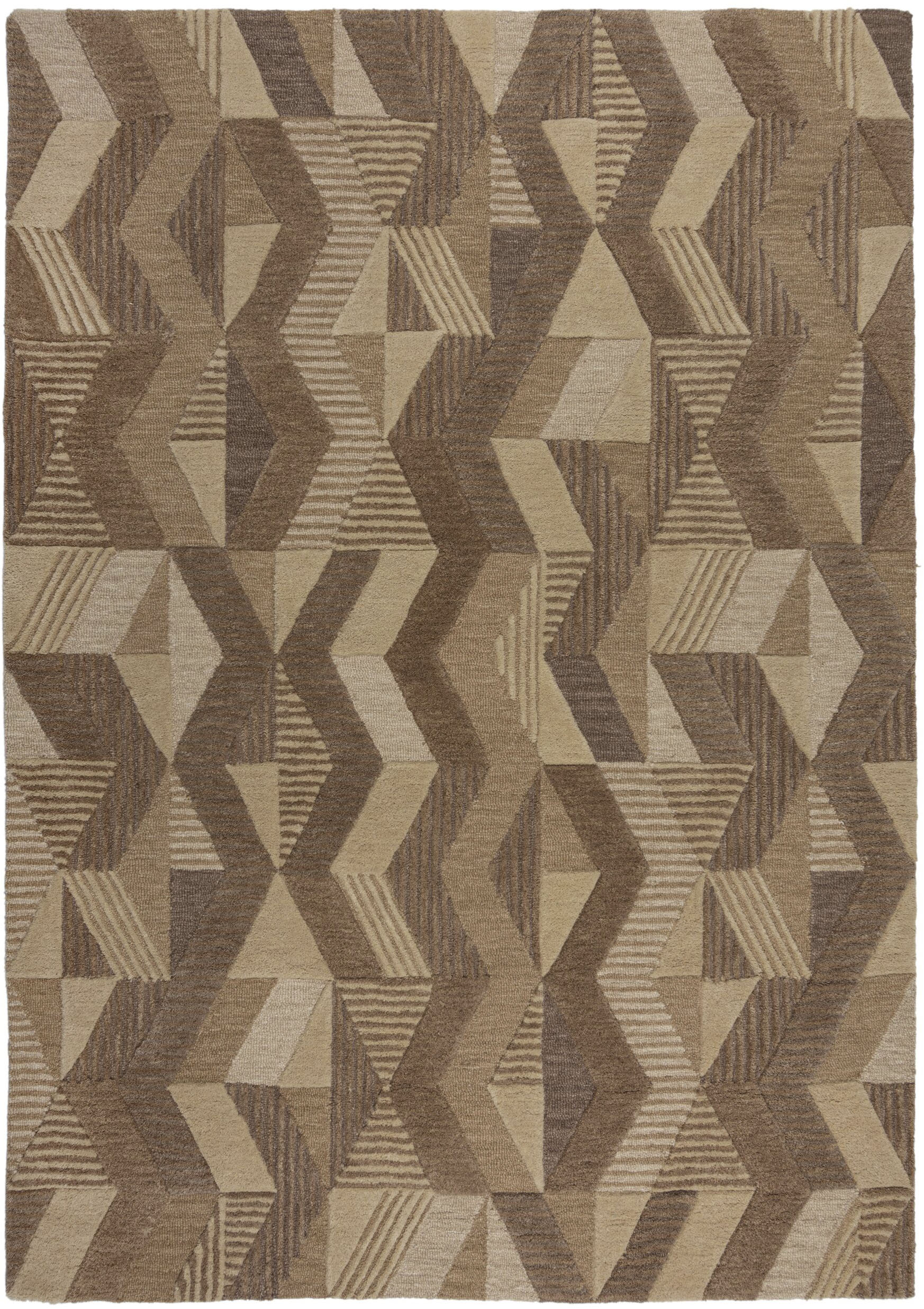 Wollteppich FLAIR RUGS "Asher 3D Effekt", beige (natur), B:200cm H:10mm L:290cm, Wolle, Teppiche, Geometrischer moderner Wollteppich Image
