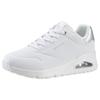Slip-On Sneaker SKECHERS "UNO SHIMMER AWAY", Damen, Gr. 38, silber (weiß, silberfarben), Lederimitat, sportlich, Schuhe Sneaker, Slipper, Freizeitschuh, Plateausneaker mit modischem Keilabsatz