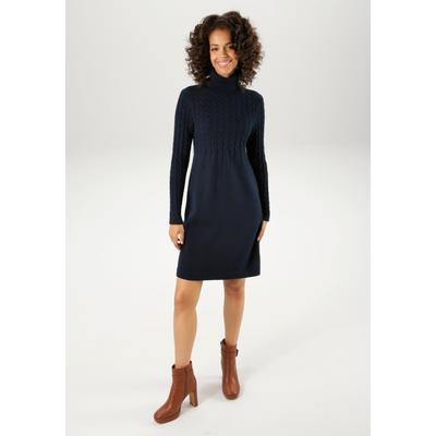 Strickkleid ANISTON CASUAL, Damen, Gr. 36, N-Gr, blau (marine), Feinstrick, Obermaterial: 50% Viskose, 28% Polyester, 22% Polyamid, unifarben, feminin, figurumspielend kniefrei, Langarm Rippstrickbündchen, Kleider, mit Zopfmuster im Oberteil und den...