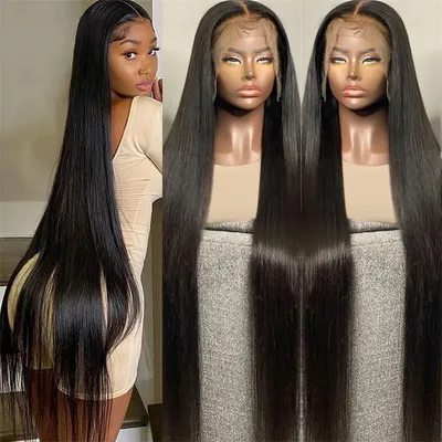 13x6 13X4 Bone Straight Transparent Lace Front Human Hair Wigs For Women 36 Inch Brazilian Remy 4X4