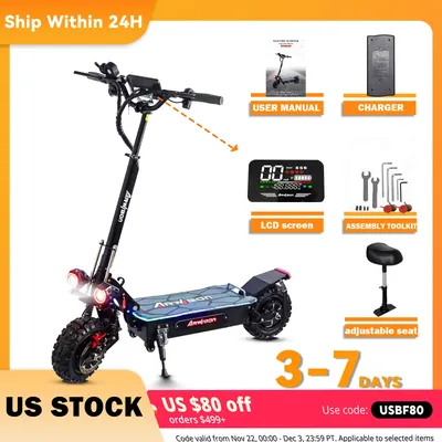 Arwibon 5600W Dual Motor Electric Scooter 60V 27AH Speed up to 45MPH 11 Inch Off-Road Tires Foldable