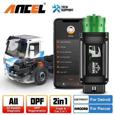 ANCEL HD110 Bluetooth Diesel Heavy Duty Truck Scanner All System DPF Regen for Detroit Paccar