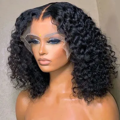 BOB Lace Front Wig Human Hair Pre Plucked 13x4 HD Transparent Curly Lace Front Wig Glueless Deep