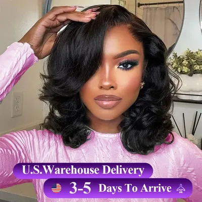 180% Layered Cut Short Bob Glueless Wigs Human Hair Pre Cut 5x5 HD Lace Closure Wig Wig Pre Plucked