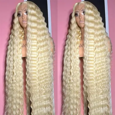 613 Deep Wave Frontal Wig 13x6 Hd Blonde Lace Front Curly Human Hair Wigs 30 36 Inch Honey Blond