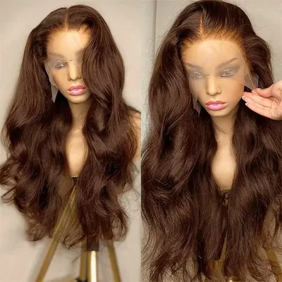 13x4 Body Wave Lace Frontal Wigs200 Density Human Hair Wigs Human Hair Pre Plucked Chocolate Brown