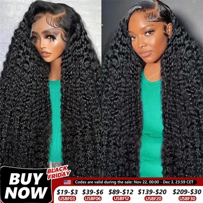 30 32Inch Deep Wave 13x4 13x6 HD Transparent Lace Frontal Wig Human Hair Water Curly 4x4 Lace