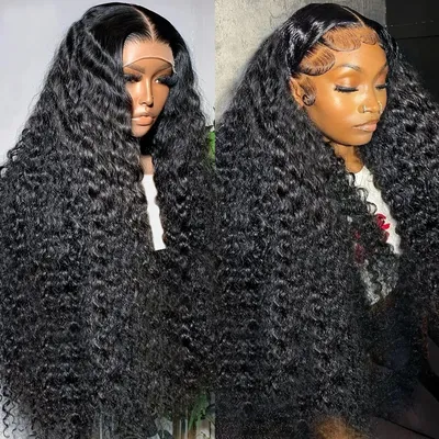 250 Density 40 Inch 13x6 Hd Lace Frontal Wigs Curly Human Hair Wig For Black Women Deep Wave Wig