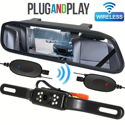 Wireless Car Backup Camera Rear View System 2 In 1 Car Mirror Monitor 4.3" With License Plate