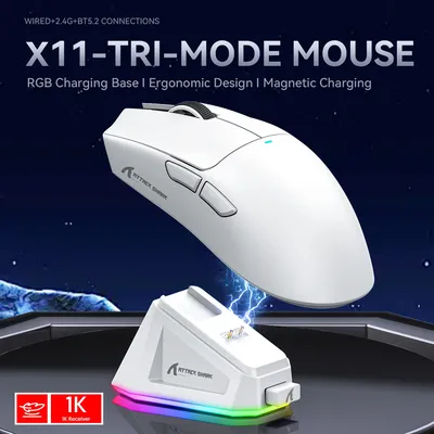ATTACK SHARK X11 Lightweight Wireless Gaming Mouse with RGB Backlight Charging, Up to 22K DPI,
