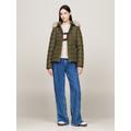 Steppjacke TOMMY JEANS "TJW BASIC HOODED DOWN JACKET EXT", Damen, Gr. XL (42), grün (fatigue grün), Web, Steppware, Obermaterial: 100% Polyester, unifarben, casual, regular fit hüftlang, Langarm eingesetzt Bündchen, Jacken, mit Logostickerei