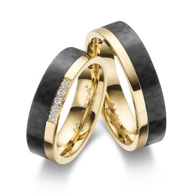 Partnerring MARRYA "Edelstahl Ringe Trauringe Eheringe Partnerringe" Gr. 56, schwarz (damen ring, gold, schwarz), Finger