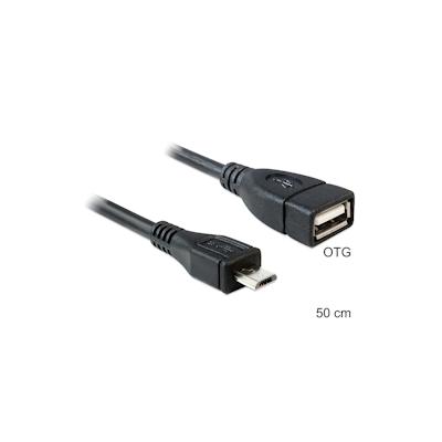 Delock 50cm USB micro-B/USB2.0-A, 0,5 m, Micro-USB B, USB A, USB 2.0, Männlich/Weiblich, Schwarz