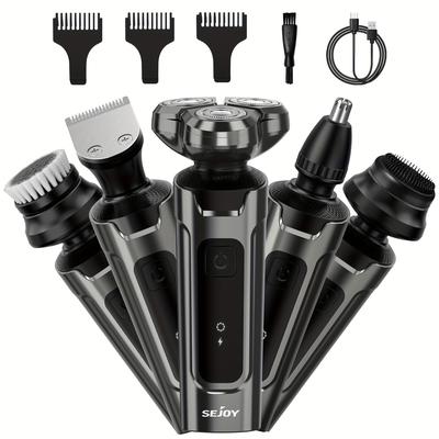 TEMU Sejoy Men's Electric Shaver, 5 In 1 Rotary Trimmer, Cordless Rechargeable Grooming Kit, Coffee