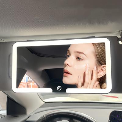 TEMU 1pc Car Visor Makeup Mirror, Tri-color Lighting, Touch Control, Rechargeable Built-in Lithium Battery, Plastic Mirror With Clip-on Design, Usb Charging, Dimmable Light Mode For Vehicle