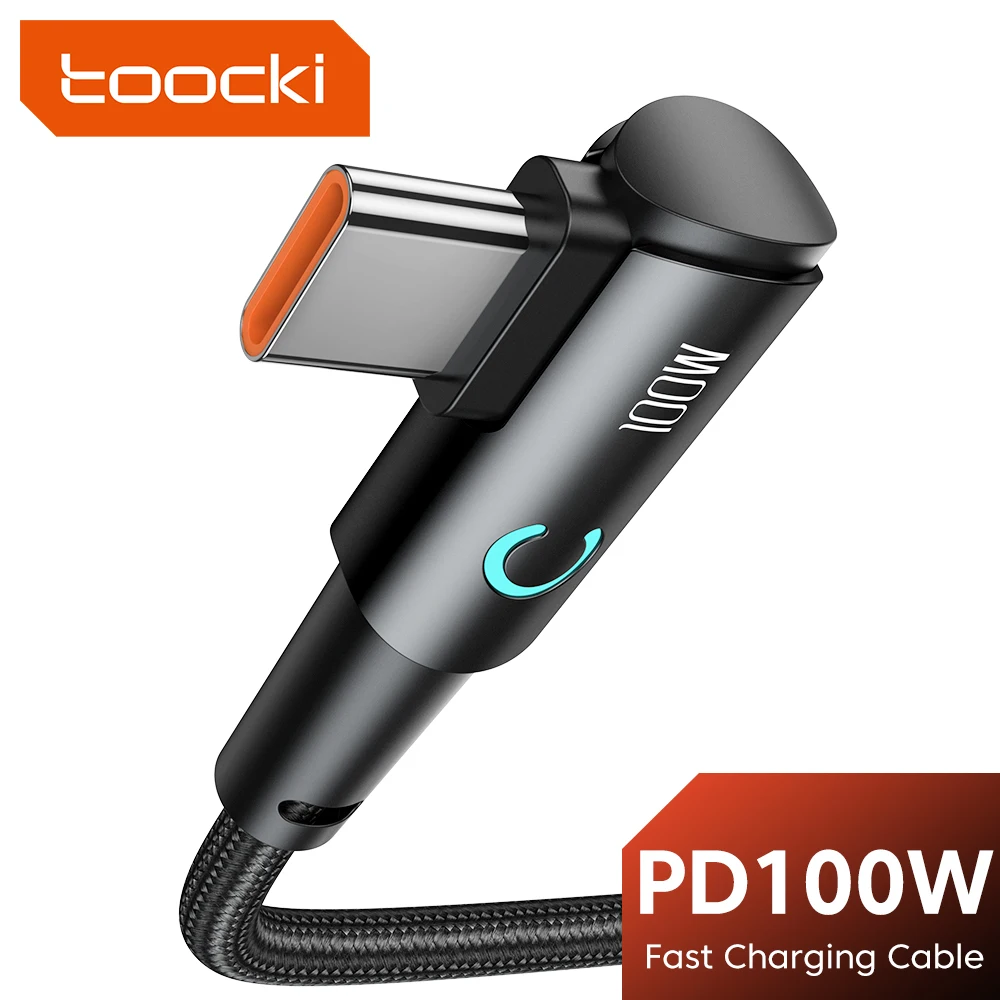 Toocki Cavo USB tipo C a gomito da 90 gradi Cavo dati di ricarica rapida da 100 W 5A per Huawei Xiaomi Samsung Cavo da USB C a tipo C da gioco