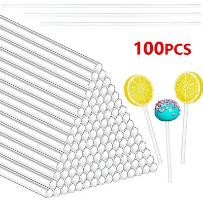 100PCS Acrylic Lollipop Sticks for Making Lollipops Cake Pop Clear Sticks Transparent Dessert