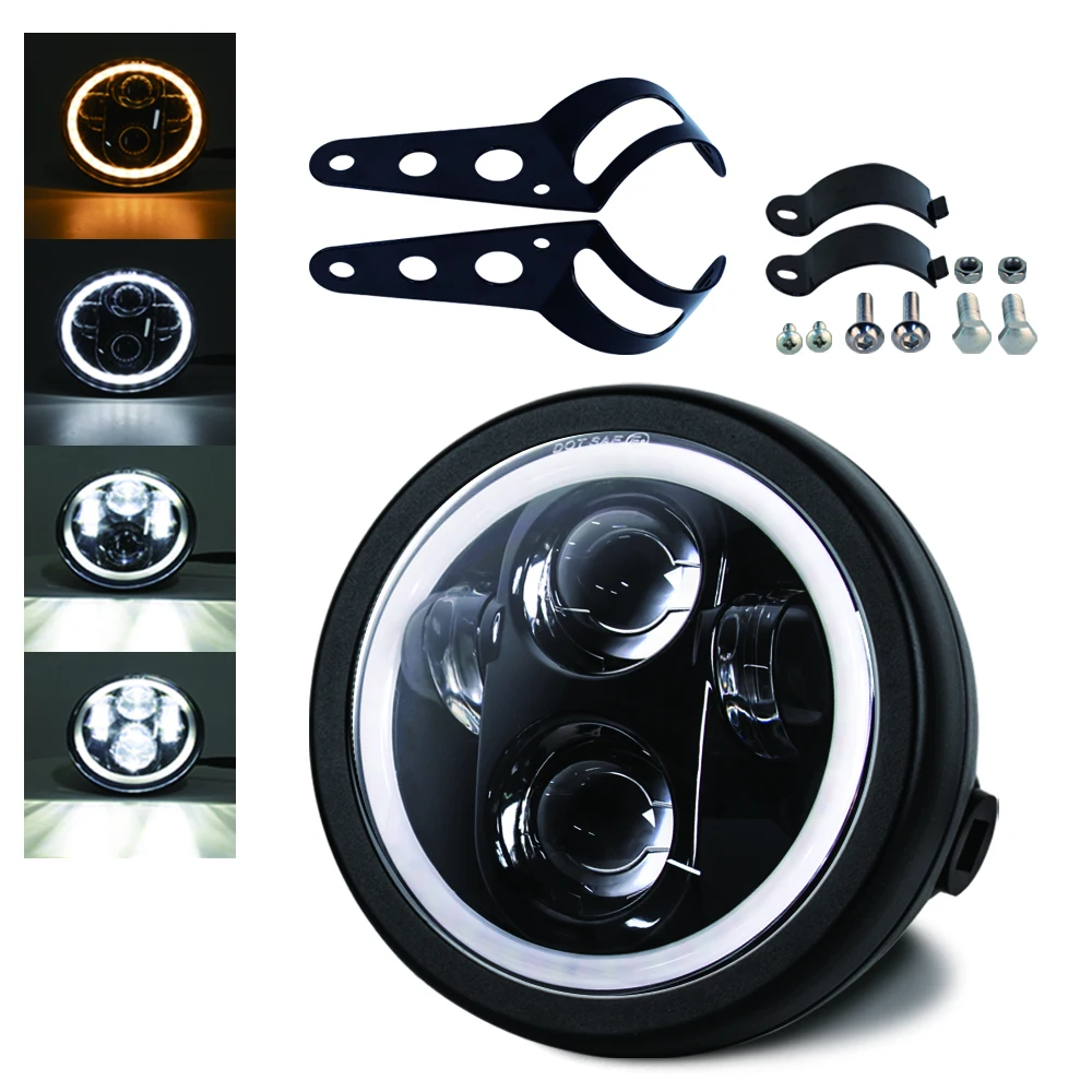 Faro principale per moto da 5,75 pollici Faro rotondo universale da 6,5 "per Harley Sportster Cafe Racer Honda Yamaha Suzuki Custom
