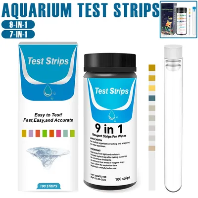 100 Pcs 9-IN-1/7-IN-1 Aquarium Test Strips Fast Accurate Fish Tank Test Kit with Test Tube Water Quality Monitor pH Test Strips