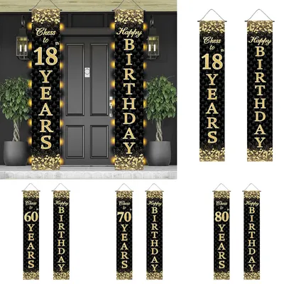 Black Gold Birthday Decor Door Banner Happy Birthday Party Props Decor 18 60 70 80 Birthday Party Props Decor Outdoor Supplies